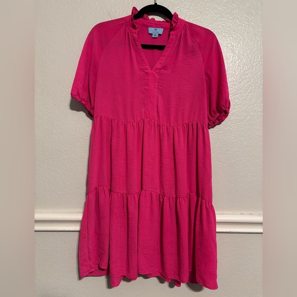 Cece tiered ruffle mini  V-Neck Dress in bright rose - Picture 2 of 5